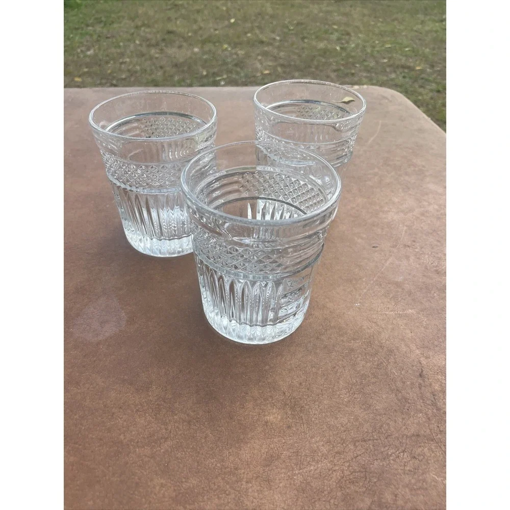 Lot‎ 3 vintage Libbey Duratuff Everest Stackable clear ribbed Glasses 4.5